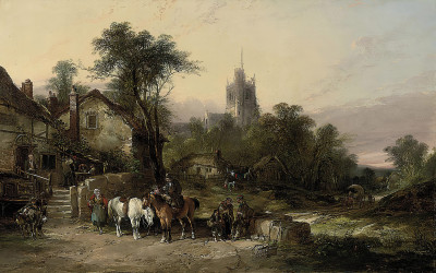 ₴ Репродукция бытовой жанр "Гуляния возле гостиницы «Королевский дуб»"