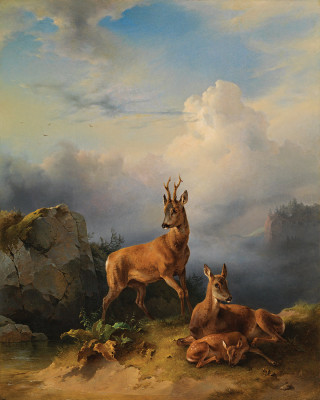 ₴ Репродукция бытовой жанр известного художника "Семья оленей"