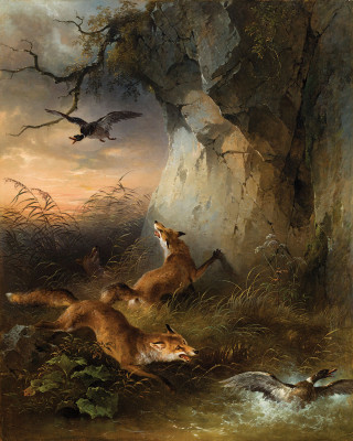 ₴ Репродукція побутовий жанр відомого художника "Лисы гоняются за дикими утками"