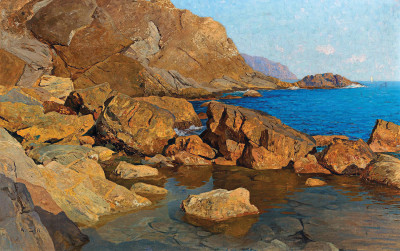 ⚓Репродукция морской пейзаж "Скалистое побережье в Нерве на вечернем солнце"