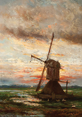 ₴ Репродукция пейзажа "Мельница на закате"