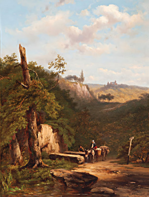 ₴ Репродукция пейзажа "Путешественники отдыхают в Драхенфельсе"