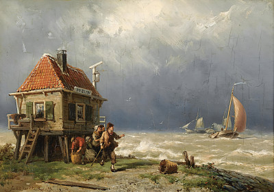 ⚓Репродукция морской пейзаж "Фигуры возле дома"