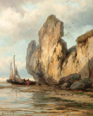 ⚓Репродукция морской пейзаж "Рыбацкая лодка на английском пляже со скалистым берегом"