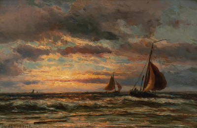 ⚓Репродукция морской пейзаж "Рыболовные лодки на берегу моря"