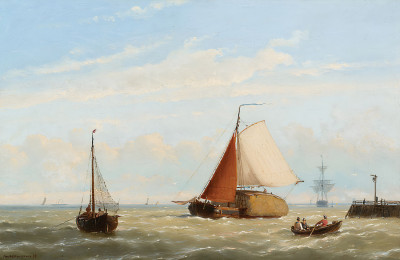 ⚓Репродукция морской пейзаж "Баржа для перевозки сена и другие виды судоходства у побережья"