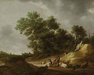 ₴ Репродукция пейзажа "Пастух с флейтой в пейзаже"