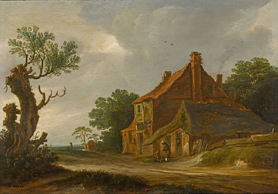 ₴ Репродукция пейзажа "Придорожная гостиница в лесном ландшафте"