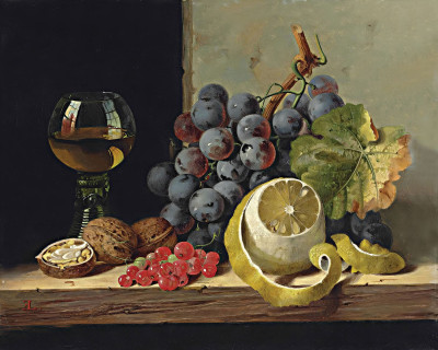 ₴ Репродукция натюрморт "Натюрморт с фруктами и бокалом вина"