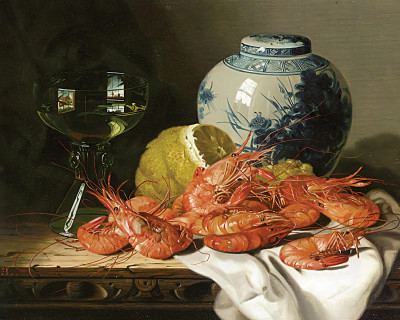 ₴ Репродукция натюрморт "Натюрморт с креветками и делфтским горшком"