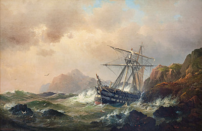 ⚓Репродукция морской пейзаж "Кораблекрушение у скалистого побережья"