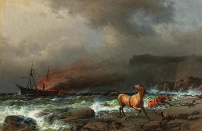 ⚓Репродукция морской пейзаж "Крушение «Англосаксона», апрель 1863"