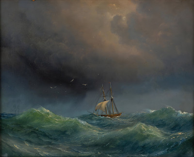⚓Репродукция морской пейзаж "Парусник в шторме"