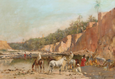 ₴ Репродукция бытовой жанр "Отдых у воды"