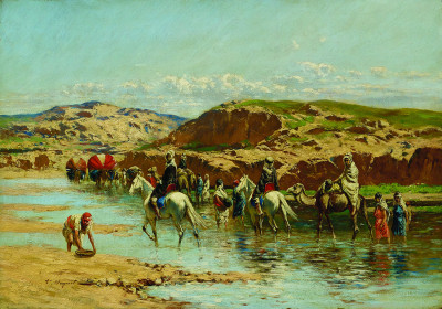 ₴ Репродукция бытовой жанр "Переправа через реку, Алжир"