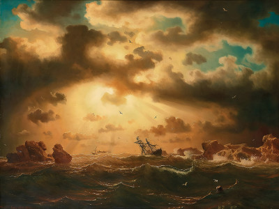 ⚓Репродукция морской пейзаж известного художника "Кораблекрушение возле скал"