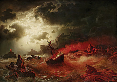 ⚓Репродукция морской пейзаж известного художника "Ночной пейзаж с горящим кораблем"