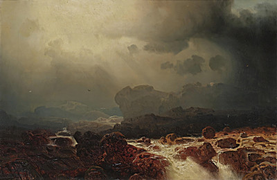 ₴ Репродукция пейзаж известного художника "Романтический пейзаж с бурлящим потоком"