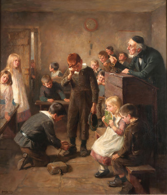 ₴ Картина бытового жанра художника "Школьник прогуливающий уроки"