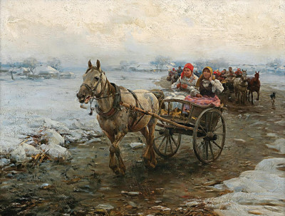 ₴ Репродукция бытовой жанр "Поїздка на екіпажі"