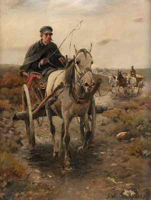 ₴ Репродукция бытовой жанр "Поїздка на кареті"