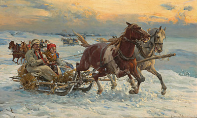 ₴ Репродукция бытовой жанр "Катання на санях"