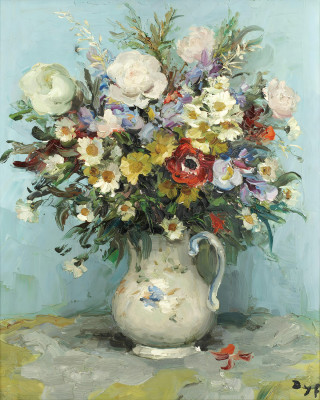 ₴ Репродукція квітковий натюрморт "Троянди та роман польовий"