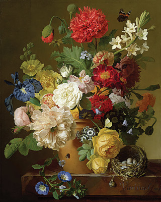 ₴ Репродукція квітковий натюрморт відомого художника "Натюрморт з квіткою на мармуровому бордюрі"