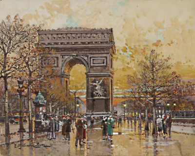 ₴ Репродукція міський краєвид відомого художника "Тріумфальна арка восени"