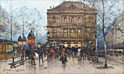 ₴ Репродукція міський краєвид відомого художника "Вихід з театру Амбігу-Комік, бульвар Сен-Мартен, Париж"