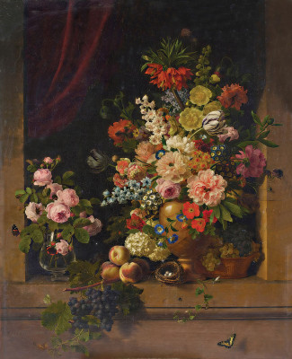 ₴ Репродукция цветочный натюрморт известного художника "Натюрморт с букетами в нише"