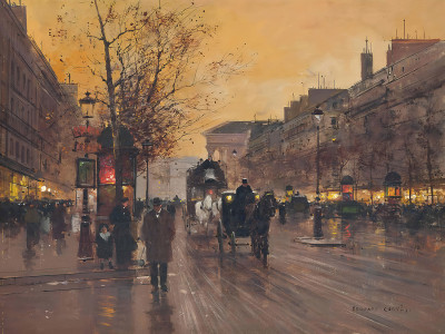 ₴ Репродукция городской пейзаж известного художника "Закат на бульваре Мадлен"