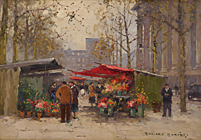 ₴ Репродукция городской пейзаж известного художника "Флористы возле Мадлен"