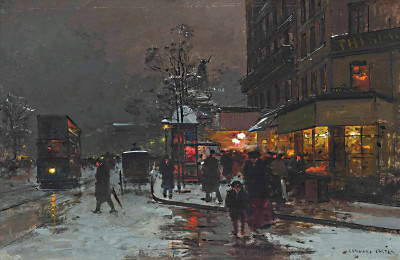 ₴ Репродукция городской пейзаж известного художника "Снег возле площади Республики в Париже"