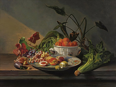 ₴ Репродукция натюрморт "Натюрморт с фруктами и овощами на столе"