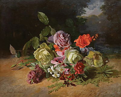 ₴ Репродукция цветочный натюрморт "Розы и летние цветы на лесной подстилке"