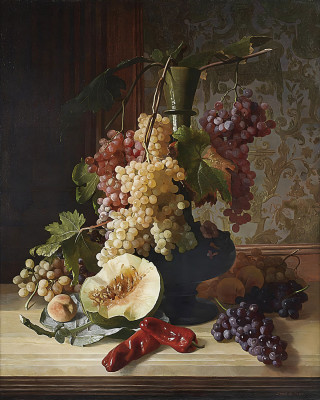 ₴ Репродукция натюрморт "Натюрморт с фруктами и вазой на выступе"