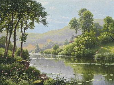 ₴ Репродукция пейзаж "Коттедж у тихой воды"