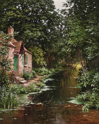 ₴ Репродукция пейзаж "Коттедж на берегу реки"