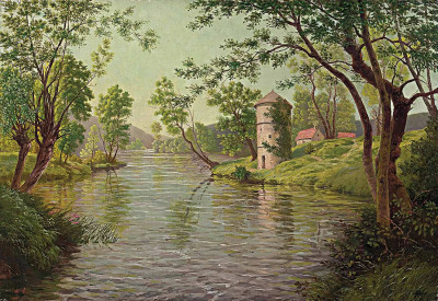 ₴ Репродукция пейзаж "Ферма на реке"