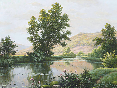 ₴ Репродукция пейзаж "Река в холмах"