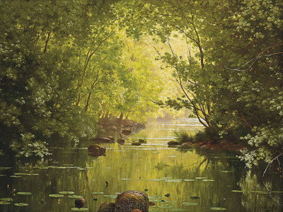 ₴ Репродукция пейзаж "Спокойный участок реки"