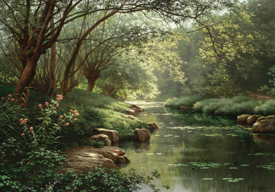 ₴ Репродукция пейзаж "Водяные лилии на реке"