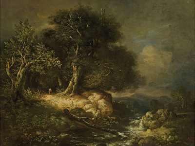 ₴ Репродукция пейзаж "Лесной пейзаж с дорогой и рекой"