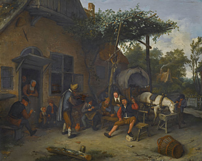 ₴ Репродукція побутовий жанр відомого художника "Селяни курять, п'ють та грають музику перед таверною"