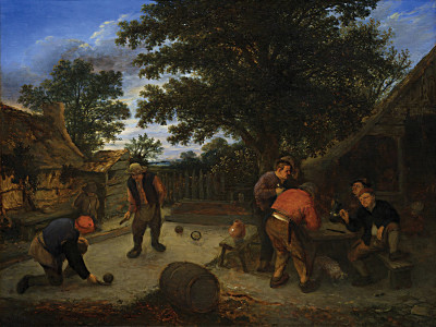 ₴ Репродукция бытовой жанр известного художника "Игроки в мяч в саду гостиницы"