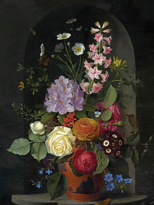 ₴ Репродукция цветочный натюрморт "Букет в вазе Wedgwood Rosso Antico, помещенный в нишу"