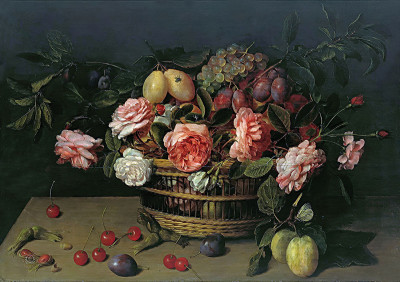 ₴ Репродукція квітковий натюрморт відомого художника "Кошик з квітами та фруктами"