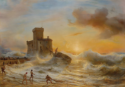 ⚓Репродукция морской пейзаж "Кораблекрушение в Кастелло-суль-Маре в Рапалло"