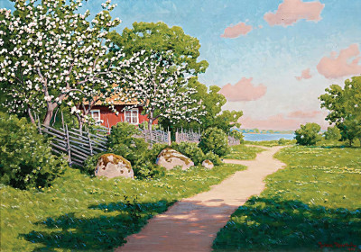 ₴ Репродукция пейзаж "Пейзаж с цветущими плодовыми деревьями"